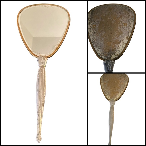 Vintage Antique Victorian Floral Hand MCM Mirror Gold Brass Silver Toned 14”x 5 - Picture 1 of 15